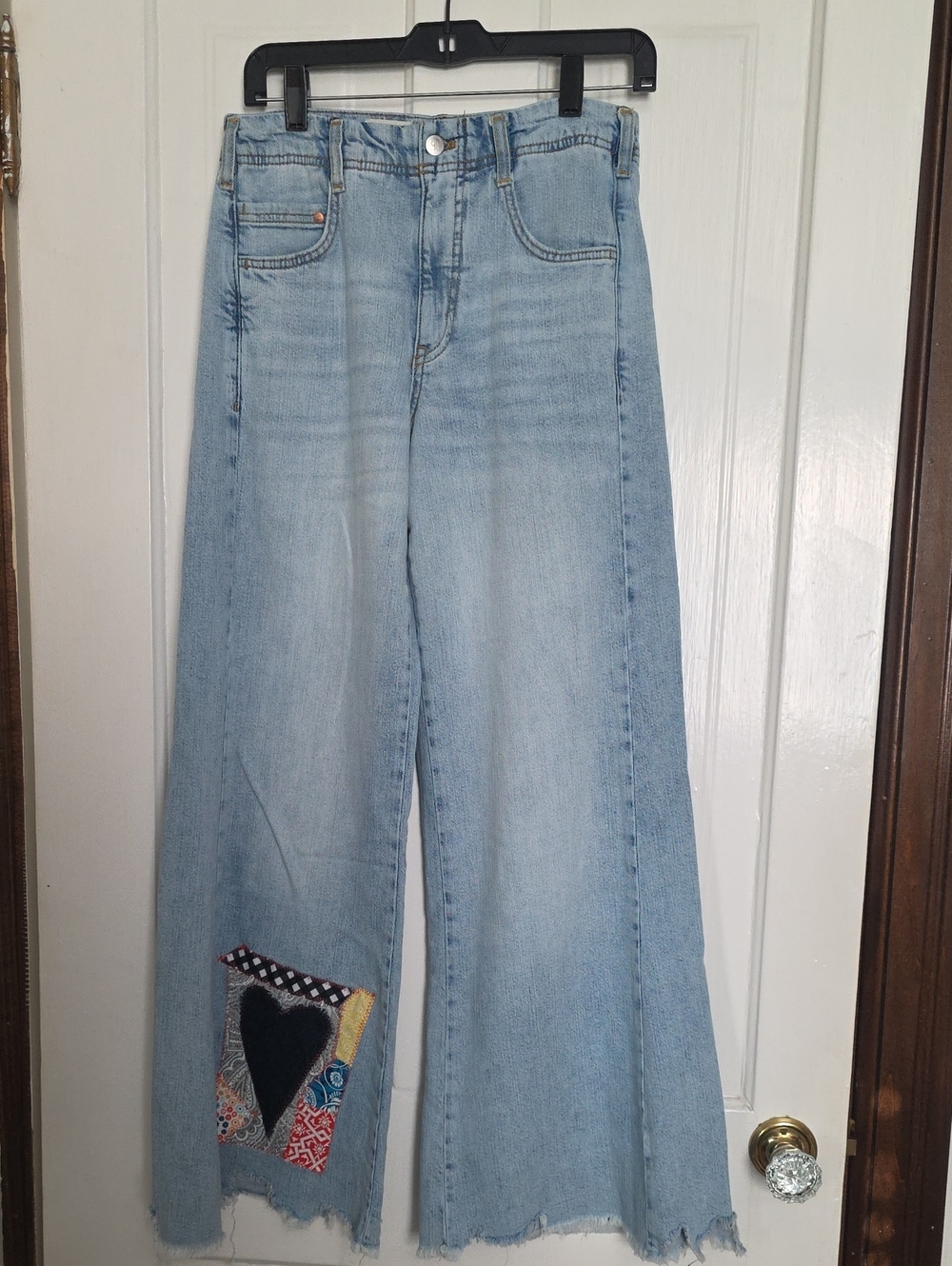 Pilcro Light Blue Wide-Leg Jeans with Patch Heart Detail